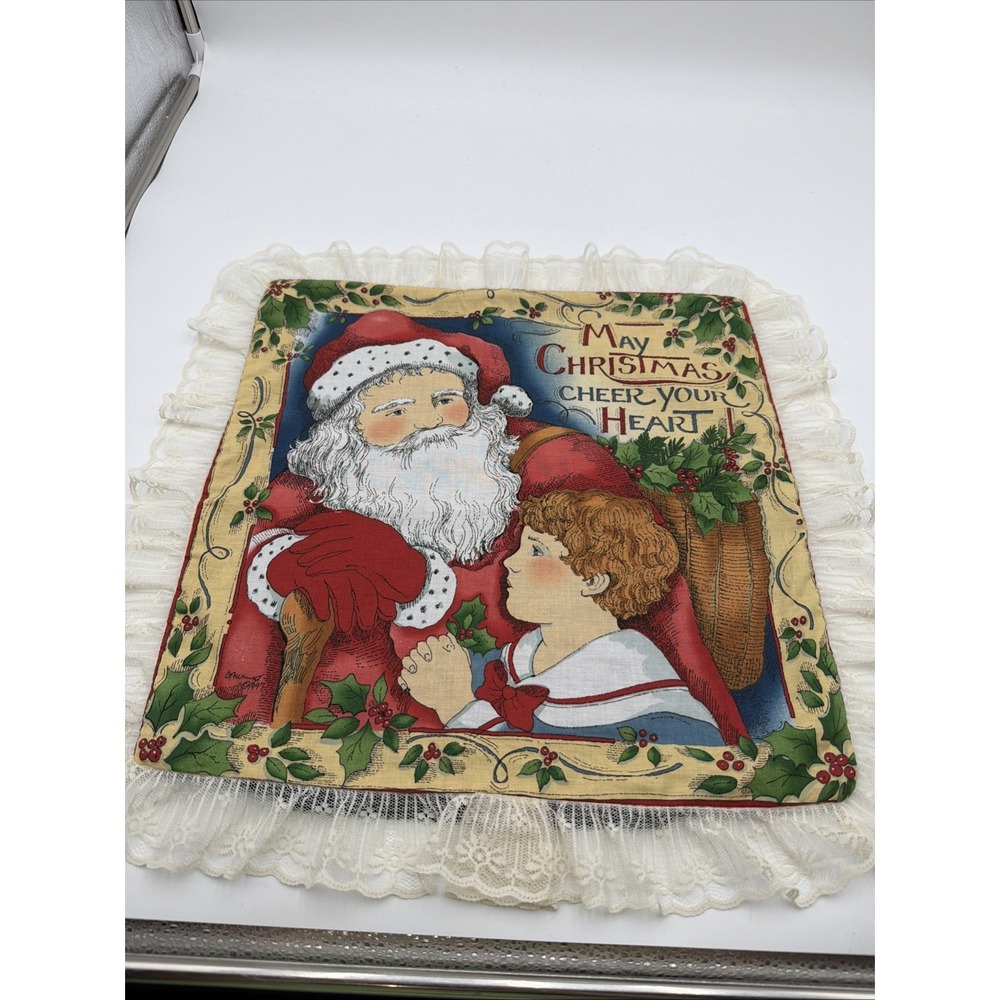 Vintage 90s Susan Winget Christmas Santa Pillow Cover  Grandma Cottage Core